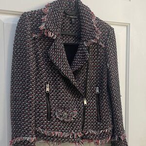 Zara Black and Red Tweed Blazer with Zipper Details